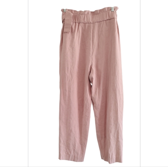 Zara Light Pink Paper bag Waist Belted Pants Size L - Picture 2 of 5
